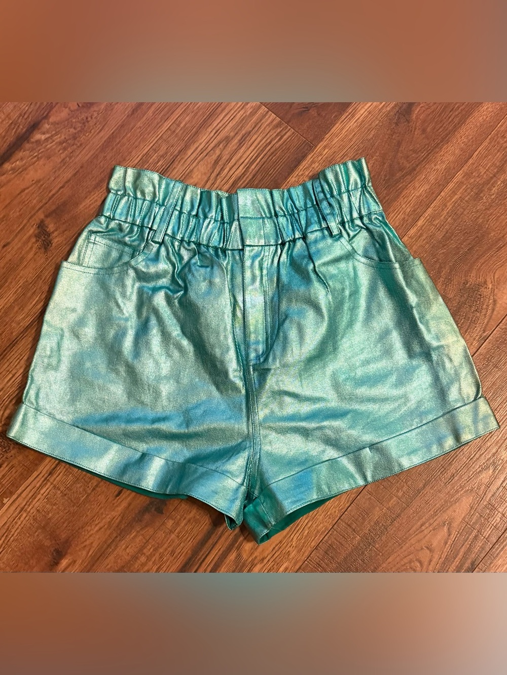 NWT Fantastic Fawn Iridescent Teal High-Waist Shorts Size M